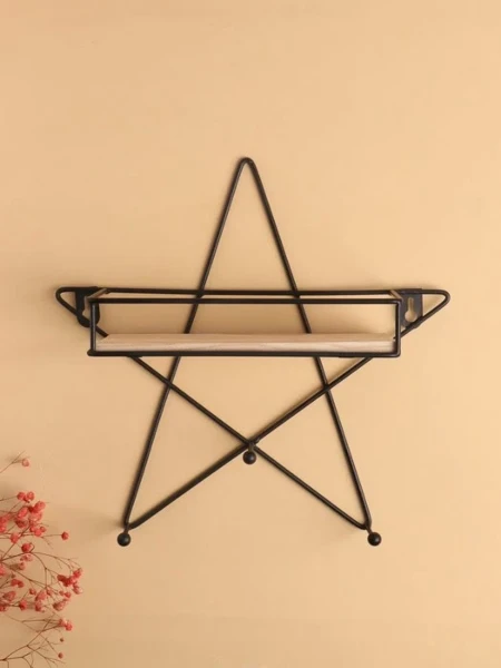 Фото для Вешалка настенная с полкой «Звезда», крючки декоративные, с подсветкой, 3 крючка, чёрная