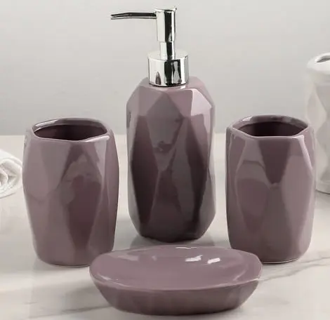 Набор аксессуаров для ванной комнаты «Изящный стиль», 4 предмета (дозатор 400 мл, мыльница, 2 стакана), цвет МИКС, 1740187