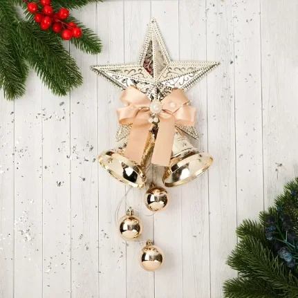 Фото для Украшение новогоднее "Уютная сказка" колокольчики звезда бант, 14х39 см, золото, 9692786