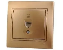 Фото для Розетка компьютерная 1-м СП Мира RJ45 со вставкой металлик золото LEZARD 701-1313-139
