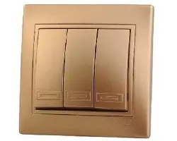 Выключатель Lezard МИРА трехклавишный металлик золото со вставкой 701-1313-109