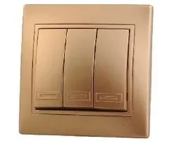Фото для Выключатель Lezard МИРА трехклавишный металлик золото со вставкой 701-1313-109