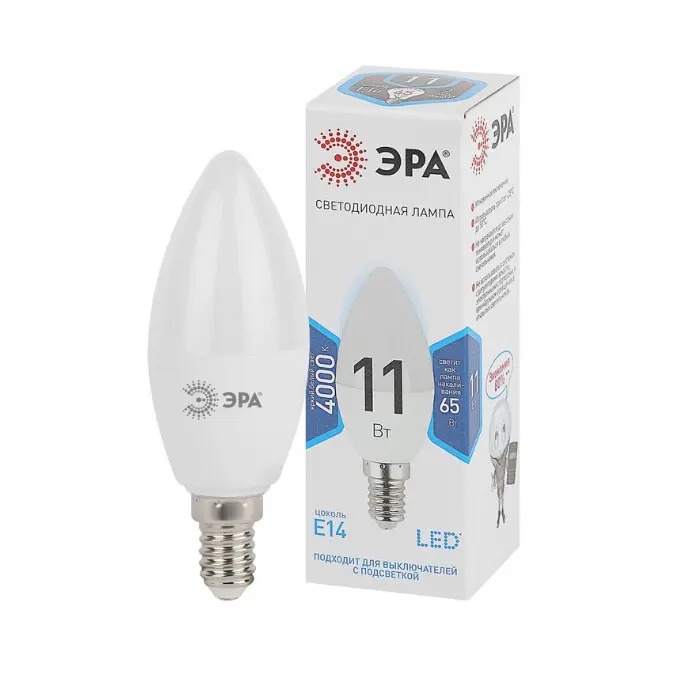 Лампа светодиодная ЭРА STD LED B35-11W-840-E14 E14 свеча 4000К