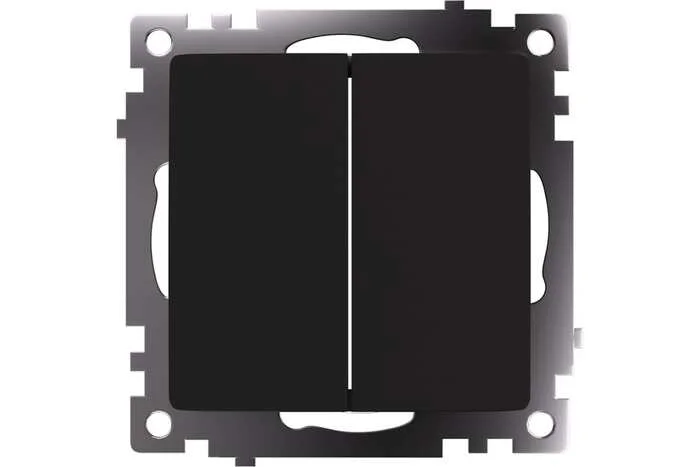 Переключатель 2-клавишный проходной STEKKER gls10-7107-05, 250v, 10а, Катрин, черный, 49167