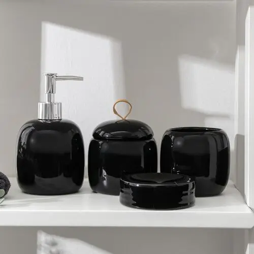 Набор аксессуаров для ванной комнаты Monro, 4 предмета (мыльница, дозатор для мыла 450 мл, стакан, баночка), чёрный, 6073216