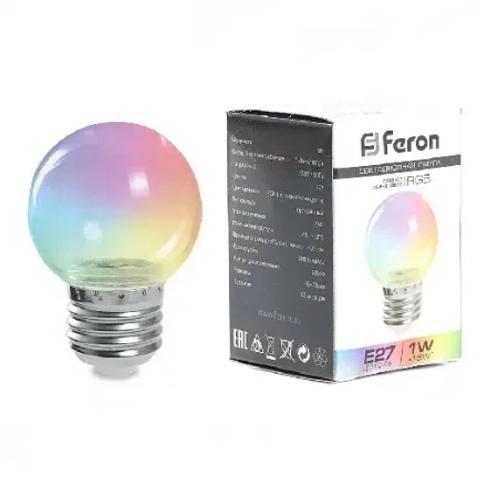 Фото для Лампа светодиодная Feron LB-37 Шарик прозрачный E27 1W RGB плавная смена цвета