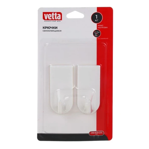 Фото для Крючки самоклеящиеся на блистере, 2шт, белый, 440-403