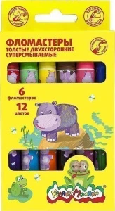 Фото для ФЛОМАСТЕРЫ КАЛЯКА-МАЛЯКА "JAMBO ДВУХСТОРОННИЕ" 6ШТ 12ЦВ