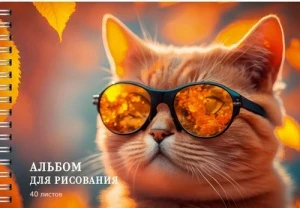 Фото для АЛЬБОМ Д РИСОВАНИЯ НА ГРЕБНЕ 40 ЛИСТОВ "КОТИК В ОЧКАХ" 