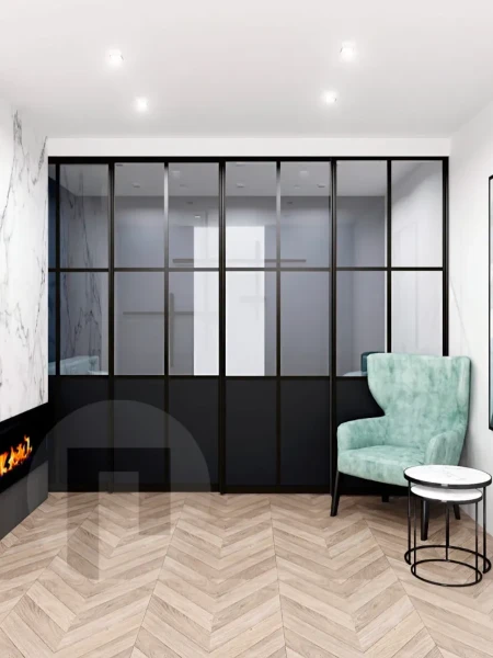 Фото для Прозрачные стеклянные межкомнатные двери-купе. Изготовление на заказ