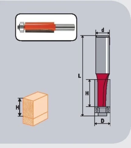 Фото для Фреза кромочная прямая с подшипником-19, D19, H26, L64//КРАТОН