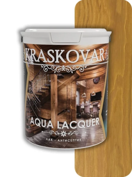 Фото для Лак-антисептик Kraskovar Aqua Lacquer для дерева и камня Орегон 0,9л