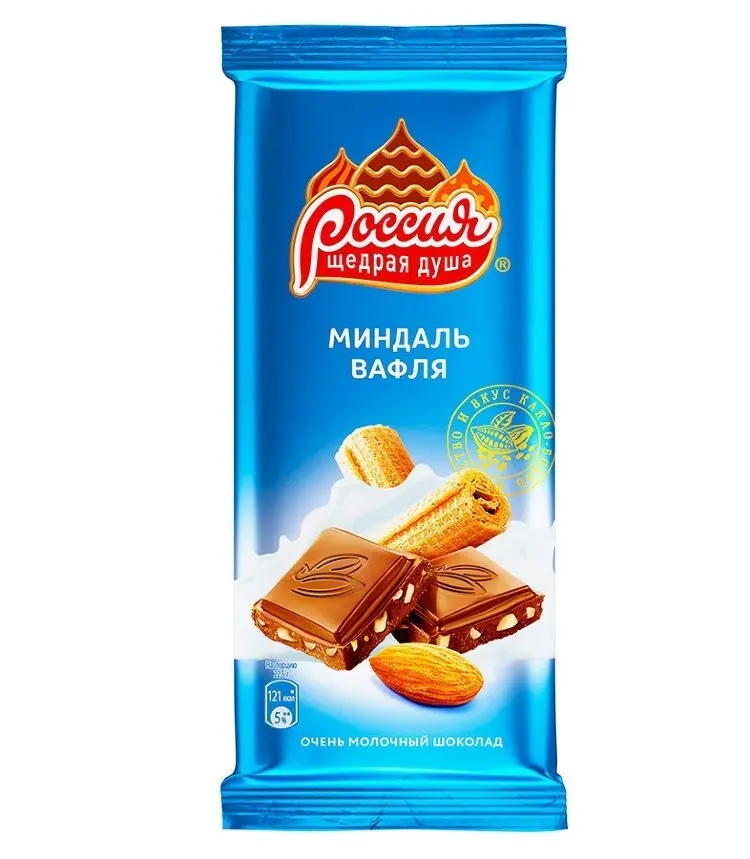 Шоколад Россия 82гр молочный с миндалем и вафлей*21