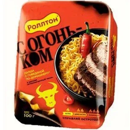 Фото для Лапша Роллтон По-Домашнему 100гр говядина с соусом огненно острый чили*24