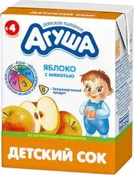 Фото для Сок Агуша 200мл яблоко с мякотью с 4-х месяцев*18