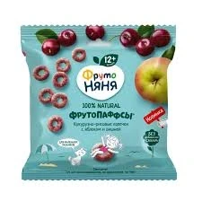 Фото для Злаки хрустящие ФрутоНяня 21гр фрутопаффсы кукурузно-рисовые яблоко/вишня*9