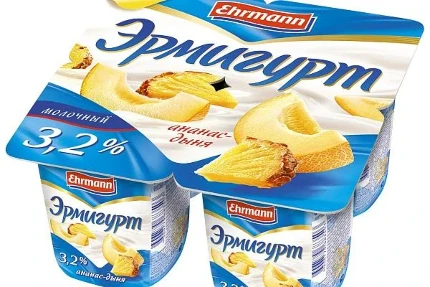 Фото для Продукт йогуртный Эрмигурт 3,2% 100гр молочный Ананас-дыня БЗМЖ*24
