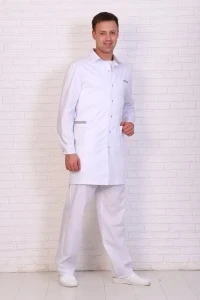 Фото для Халат мед.муж.236СД цв.00+30 бел./от сер., дл.рук., р.48/176 (ЧЗ)