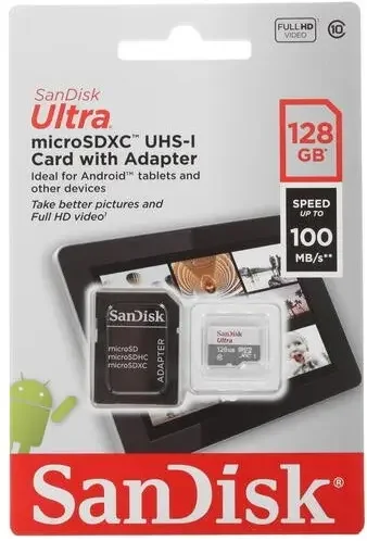 Фото для Карта памяти SanDisk Ultra microSDXC 128 ГБ + адаптер [SDSQUNR-128G-GN6TA]