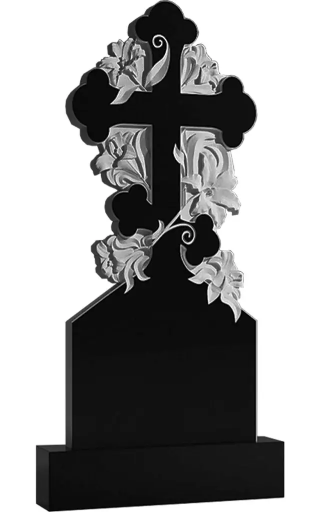 Памятник крест на могилу. Гранитные памятники вертикальные резные черные ВАР-77 (премиум-класс)
