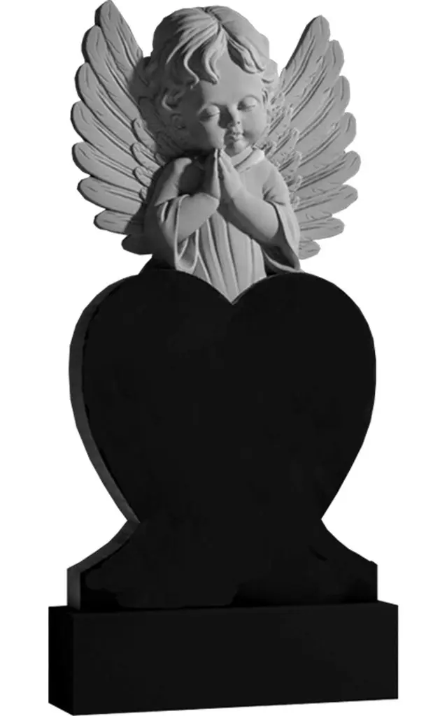 Детские памятники на могилу гранитные черные ВАР-167 "Ангел и Сердце" (премиум-класс)