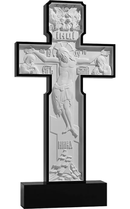 Фото для Памятник крест на могилу. Гранитные памятники вертикальные резные черные ВАР-158 (премиум-класс)