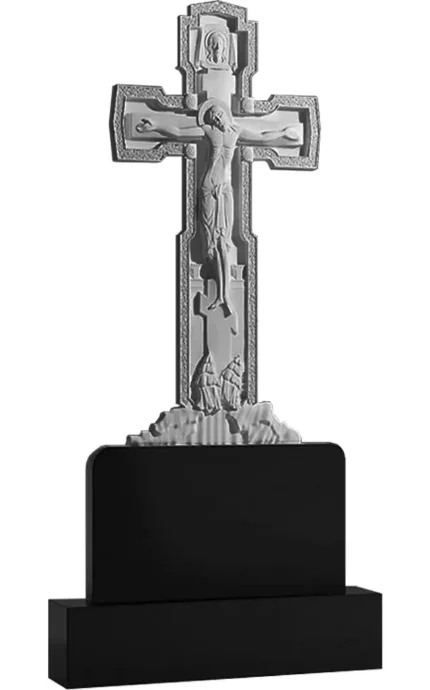 Фото для Памятник крест на могилу. Гранитные памятники вертикальные резные черные ВАР-68 (премиум-класс)