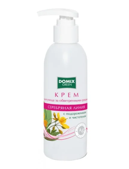 Фото для Домикс Крем для рук с подорожником и чистотелом,для ухода за обветренными руками, 200 мл.