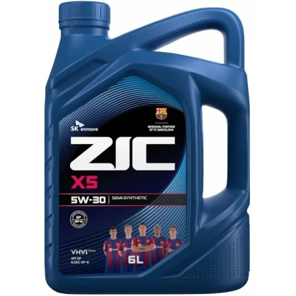 Фото для Масло моторное ZIC X5 5w30, полусинтетическое, API SP, ILSAC GF-6A, для бензинового двигателя, 6л, арт. 172621