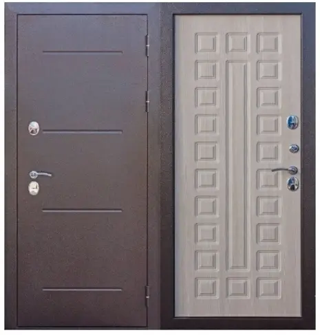 Дверь входная металлическая Isoterma медный антик Лиственница мокко, венге 11 см