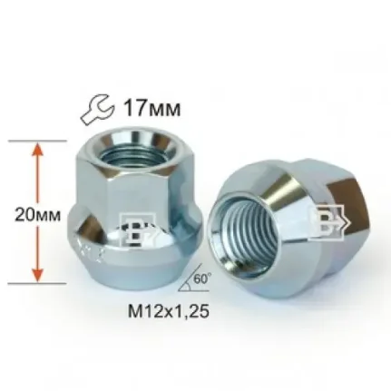 Фото для Гайка Z D96 Z M12X1,25 Цинк/Хром высота 20 мм Конус с выступ., откр., кл.17мм 300044 Z