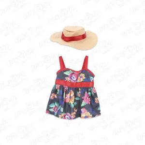 Одежда для кукол сарафан с цветами и шляпкой
