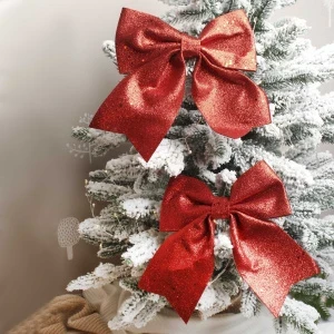 Фото для Набор елочных украшений Бант с блестками красный 2шт 15см