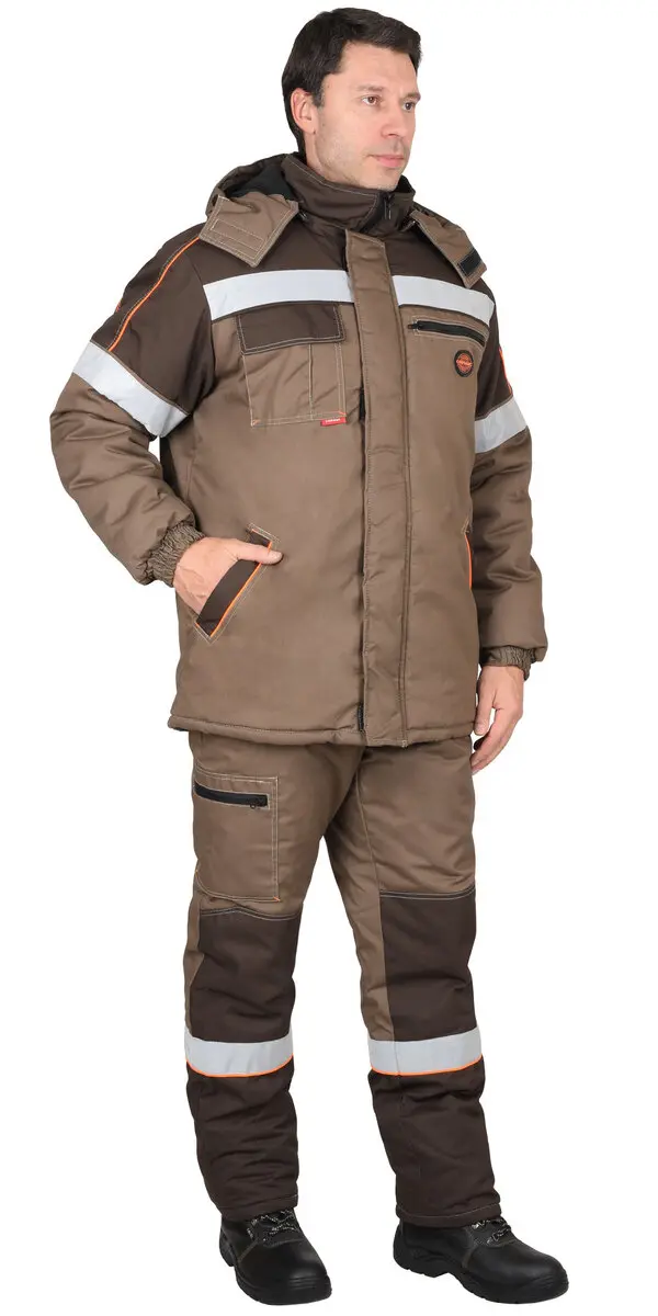 Костюм зимний "РОДОС" куртка/брюки св. коричневый с т.коричневым 4 клим. пояс
