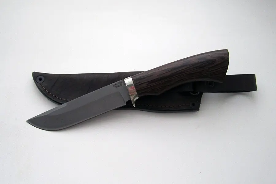 Нож "Охотник"сталь Х12МФ (марёный граб+гарда-мельхиор+кольцо)