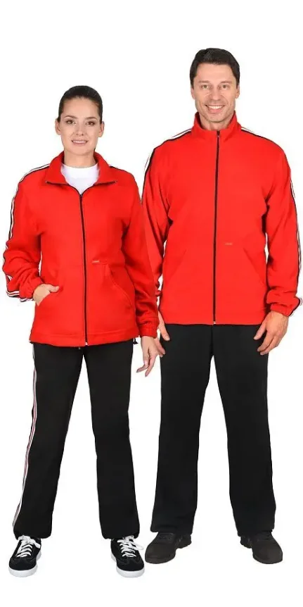 Фото для Куртка флисовая красная с лампасной лентой