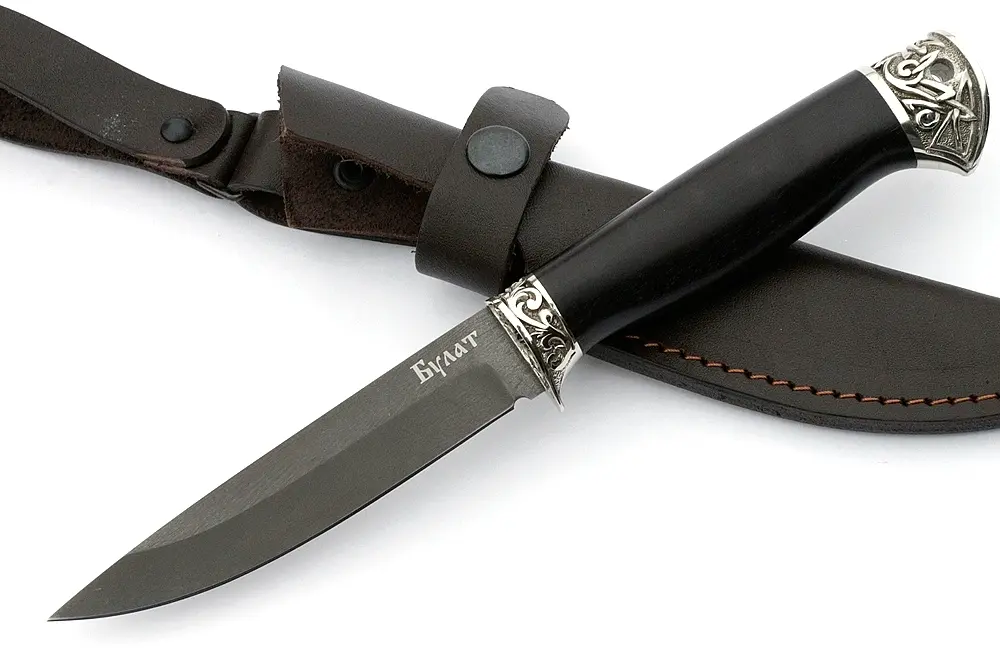 Нож "Пантера" сталь Х12МФ (морёный граб+гарда-мельхиор+кольцо)