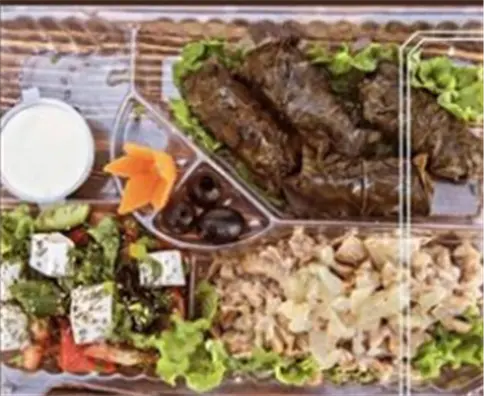 Комплексный обед:  Долма мясная, Ачари-Плов,салат "Греческий" с фетой, соус "Мацони" с чесноком.