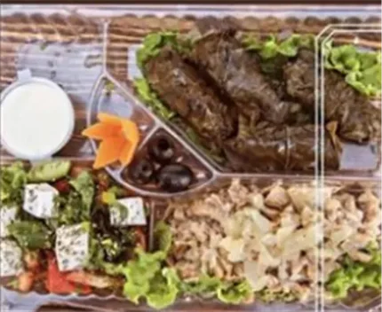 Комплексный обед:  Долма мясная, Ачари-Плов,салат "Греческий" с фетой, соус "Мацони" с чесноком.