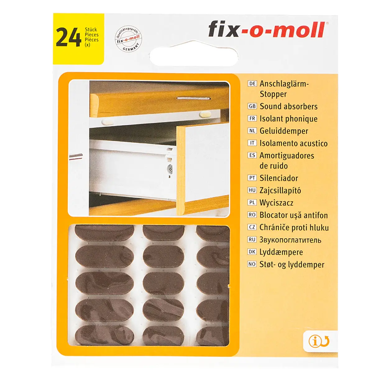 Набор демпферов звукопоглощающих самоклеящихся коричневых (упаковка, 24шт) Fix-o-moll