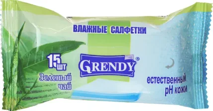 Фото для Салфетки влажные (1уп=15 шт) зеленый чай Grendy