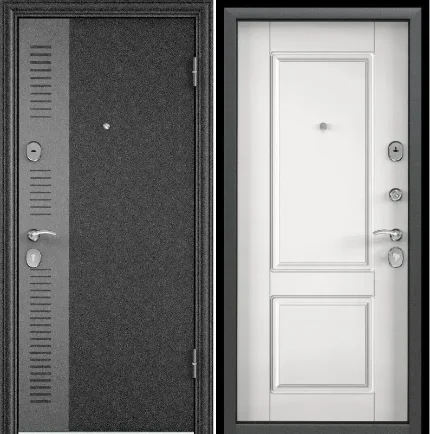 Фото для Дверь металлическая черный шелк SP-7G,левая,МДФ белый D15,фурн.хром,порог 950*2050*70 (1,5мм) ТОРЭКС
