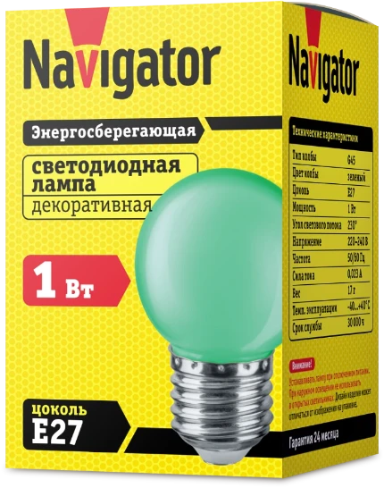 Фото для Лампа LED NLL-G45-1-230-G-E27 Navigator зеленая 71828