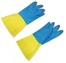 Фото для Перчатки латексные БИКОЛОР р.S (синий+желтый)(144)