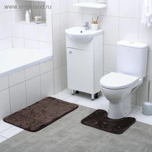Фото для Набор ковриков для ванны и туалета ГАЛЬКА,ракушки 40х50см/50х80см 2 шт, коричневый
