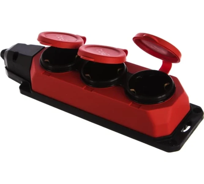 Фото для Колодка ЭРА K-3e-RED-IP44 каучуковая с/з 3гн 16А красная