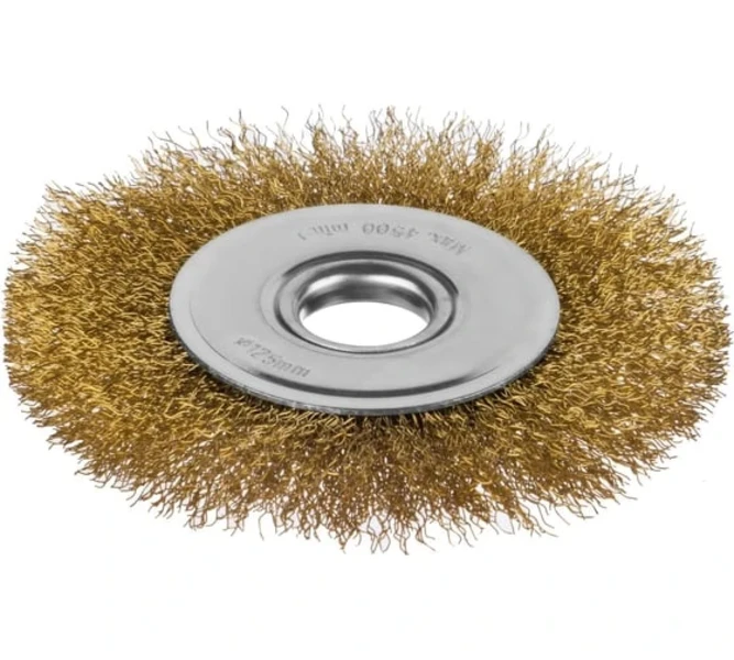 Фото для Щетка дисковая для УШМ, витая стальная латунированная проволока 0,3 мм, d=125 мм, MIRAX 35141-125