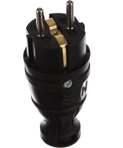 Вилка ЭРА V8-B-IP44 каучуковая з/з прямая 16А IP44 черная