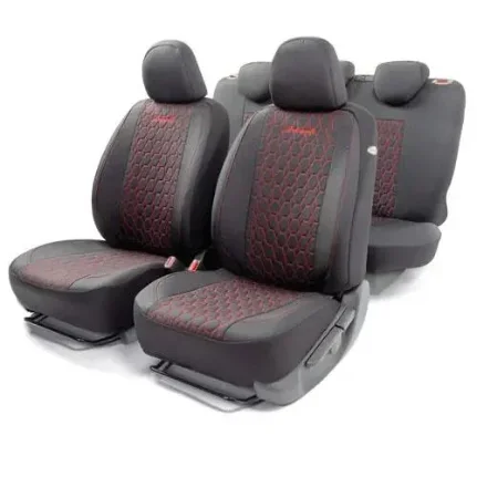 Фото для Комплект чехлов на сиденья VERONA, материал лён VER-1505 BK/RD