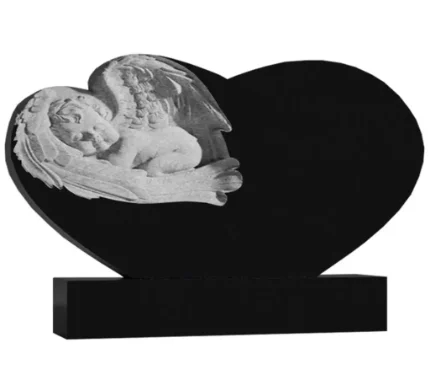 Фото для Детские гранитные памятники горизонтальные резные черные ГАР-19 "Сердце и Ангел"